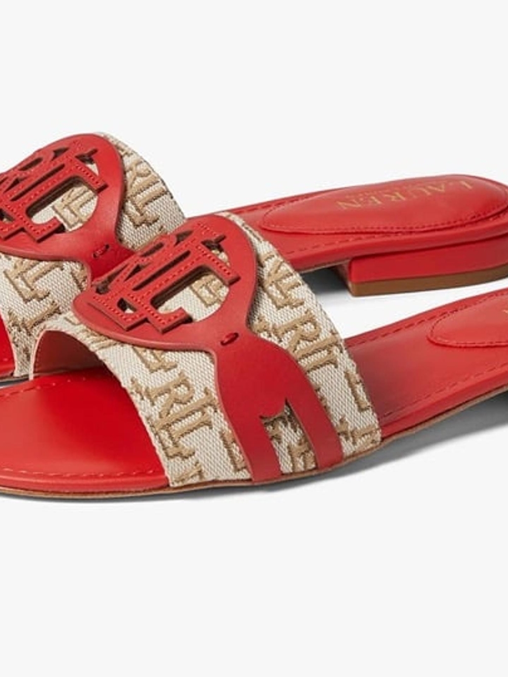 Lauren Ralph Lauren Alegra Slide Sandals In Khaki/Red  Size 7.5B